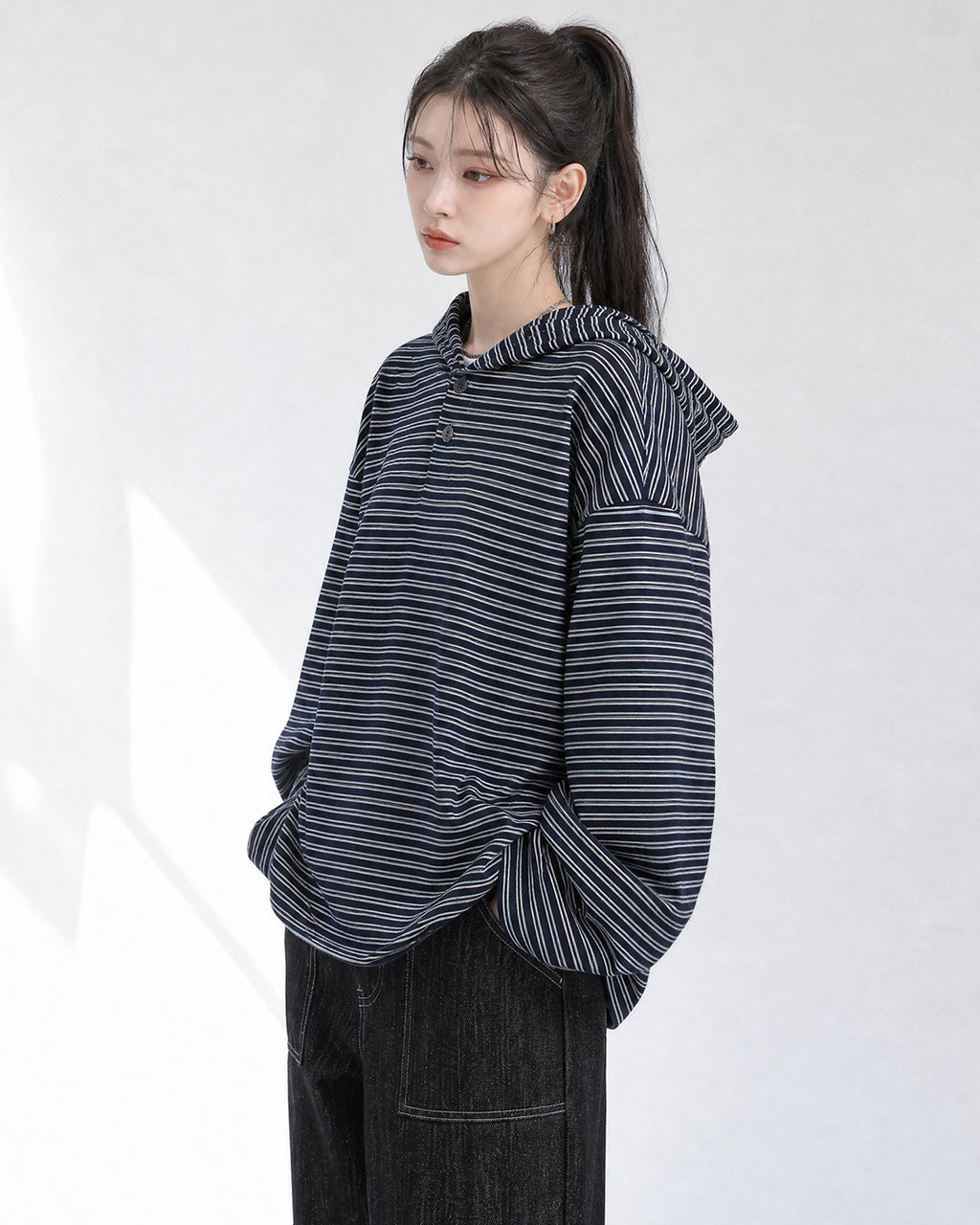 (UNISEX) Multi Stripe Hood Long Sleeve