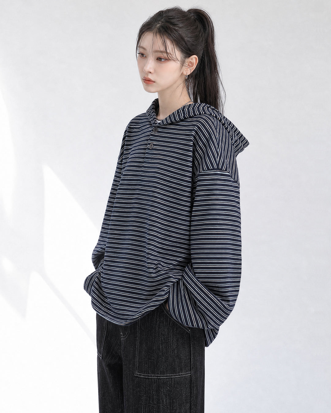 (UNISEX) Multi Stripe Hood Long Sleeve