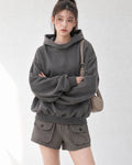 (UNISEX) Half High Neck Crop Hoodie