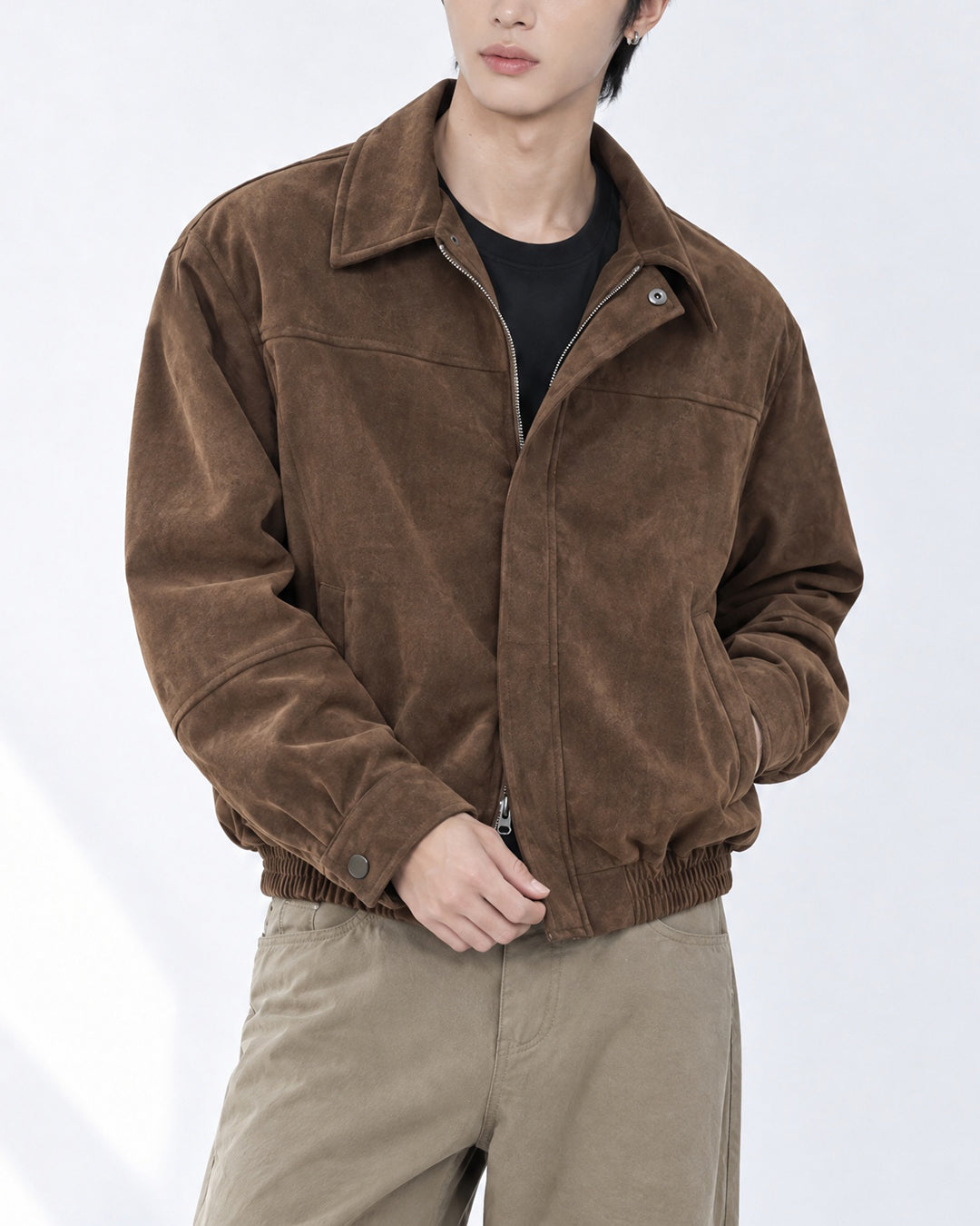 (UNISEX) Ar Paneled Suede Crop Jacket
