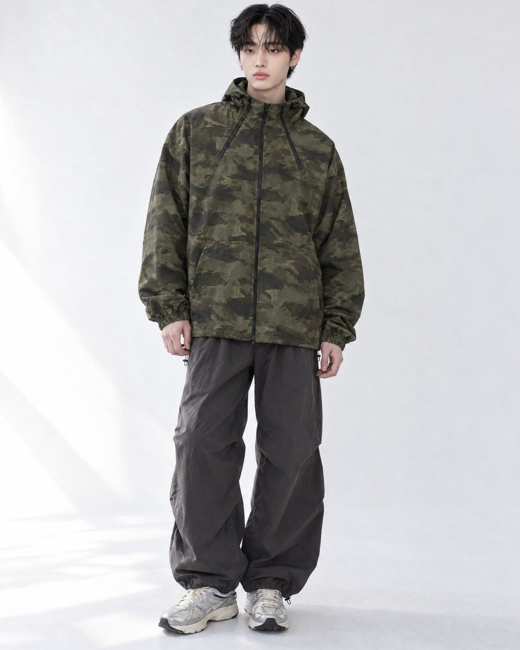 (UNISEX) Camo 3way Zip Hooded Jacket