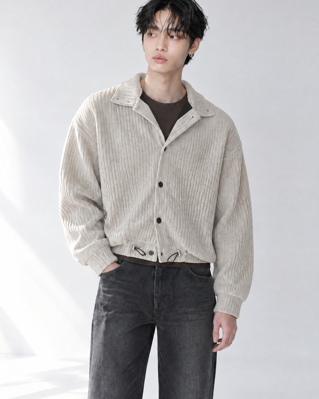 (UNISEX) Velour High Neck Cardigan