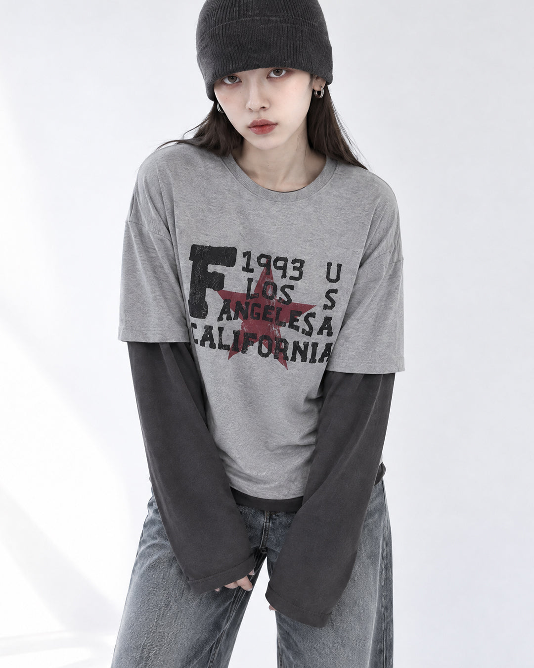 (UNISEX) Retro Star Layered Long Sleeve