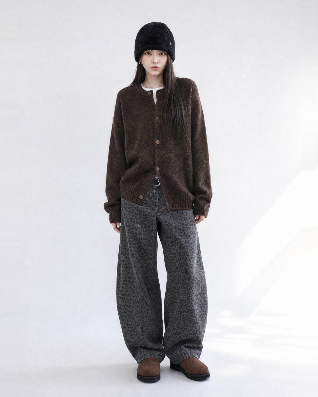 (UNISEX) Wool-mix Heavy Brush Knit Cardigan