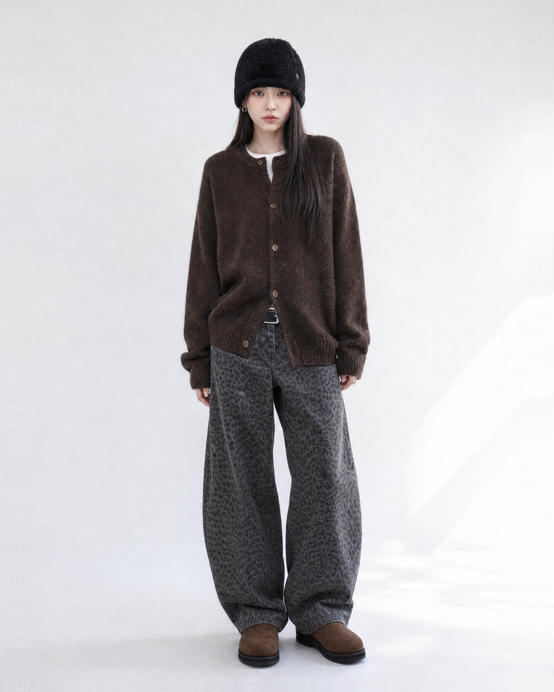 (UNISEX) Wool-mix Heavy Brush Knit Cardigan
