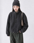 (UNISEX) Suede-Touch High Neck Cardigan