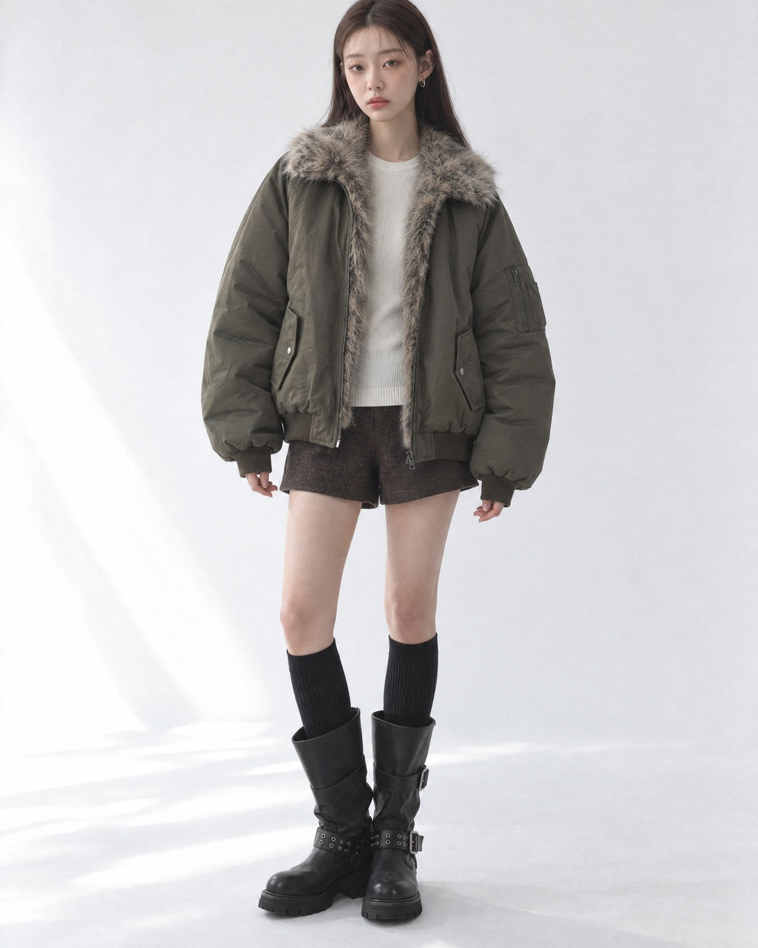 (UNISEX) Fur Trimming Quilted MA-1