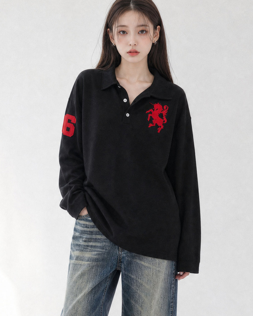 (UNISEX) Horse PK Collar Long Sleeve