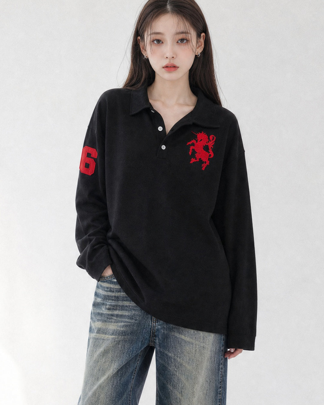 (UNISEX) Horse PK Collar Long Sleeve