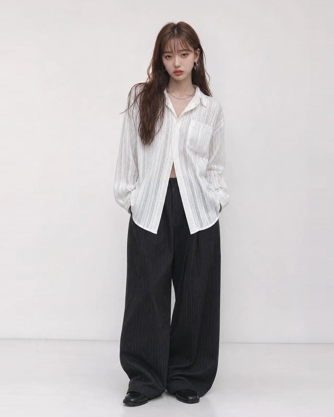 (UNISEX) Airy Lace Net Shirt