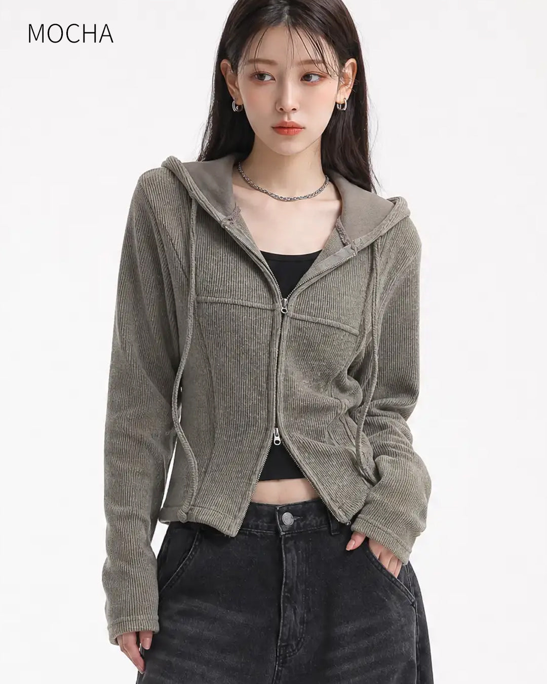 (W's) Side Slit Ribbed Hoodie