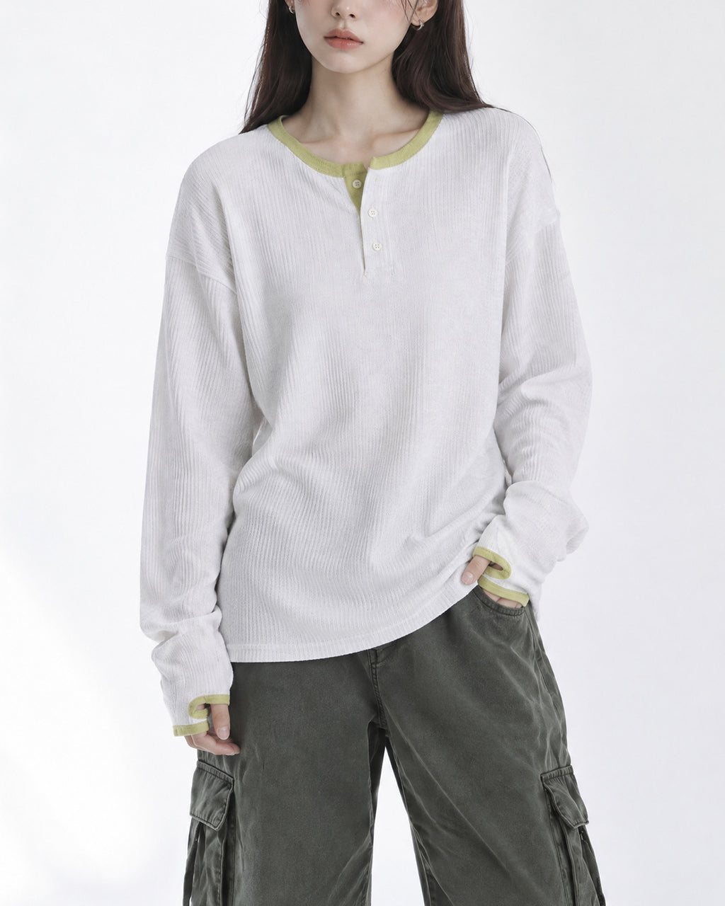 (UNISEX) Henley Neck Waffle Warmer Tee