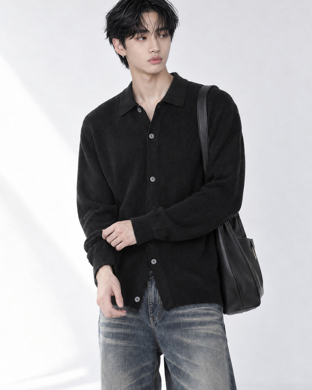 (UNISEX) Cashmere Like Soft Collar Cardigan