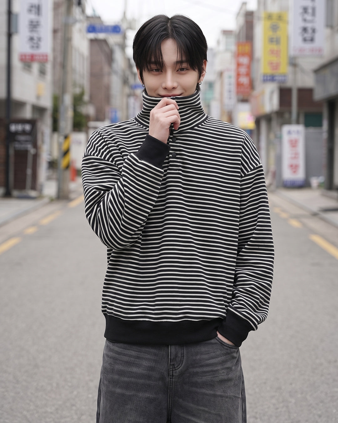 (UNISEX) 2Way Finger Hole Fleece Top