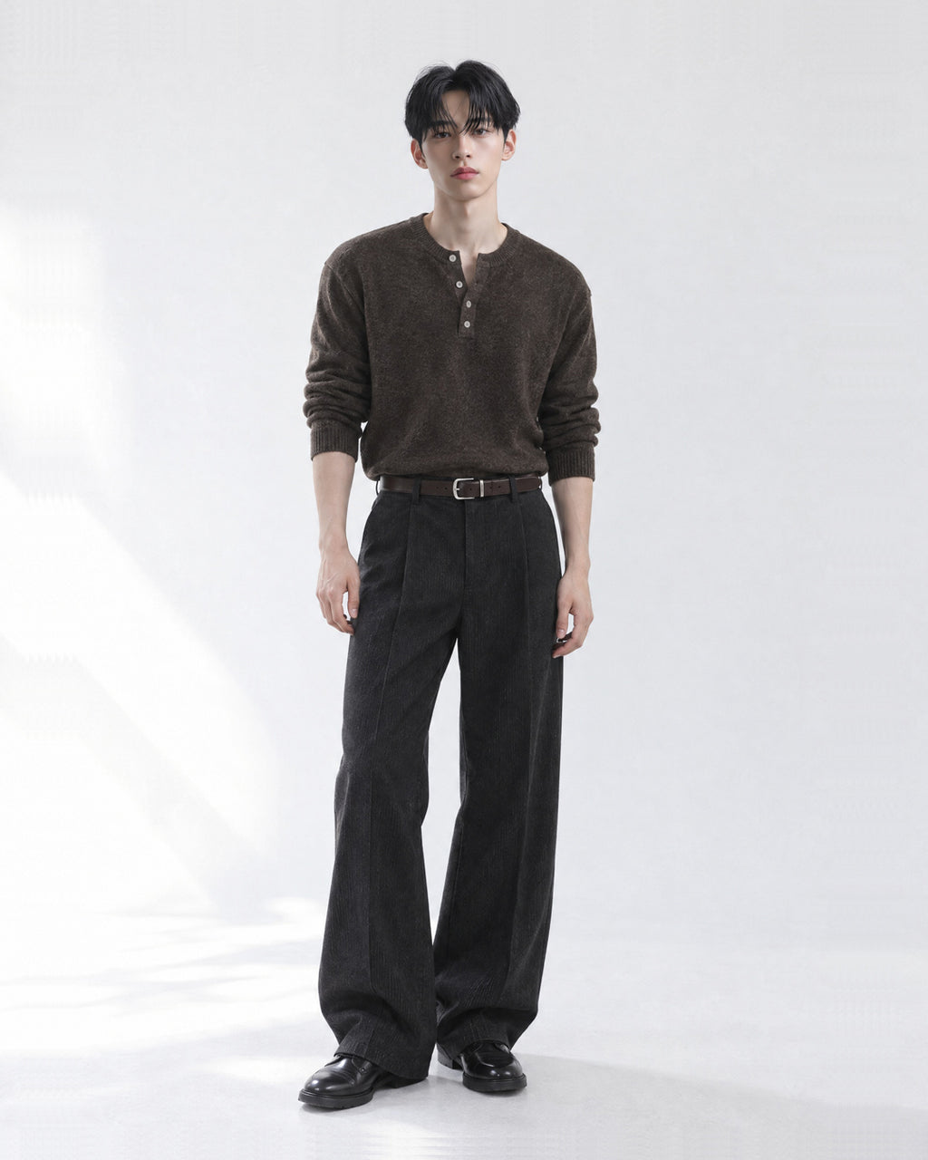 (UNISEX) Pone Henley Neck Wool Mix Knit