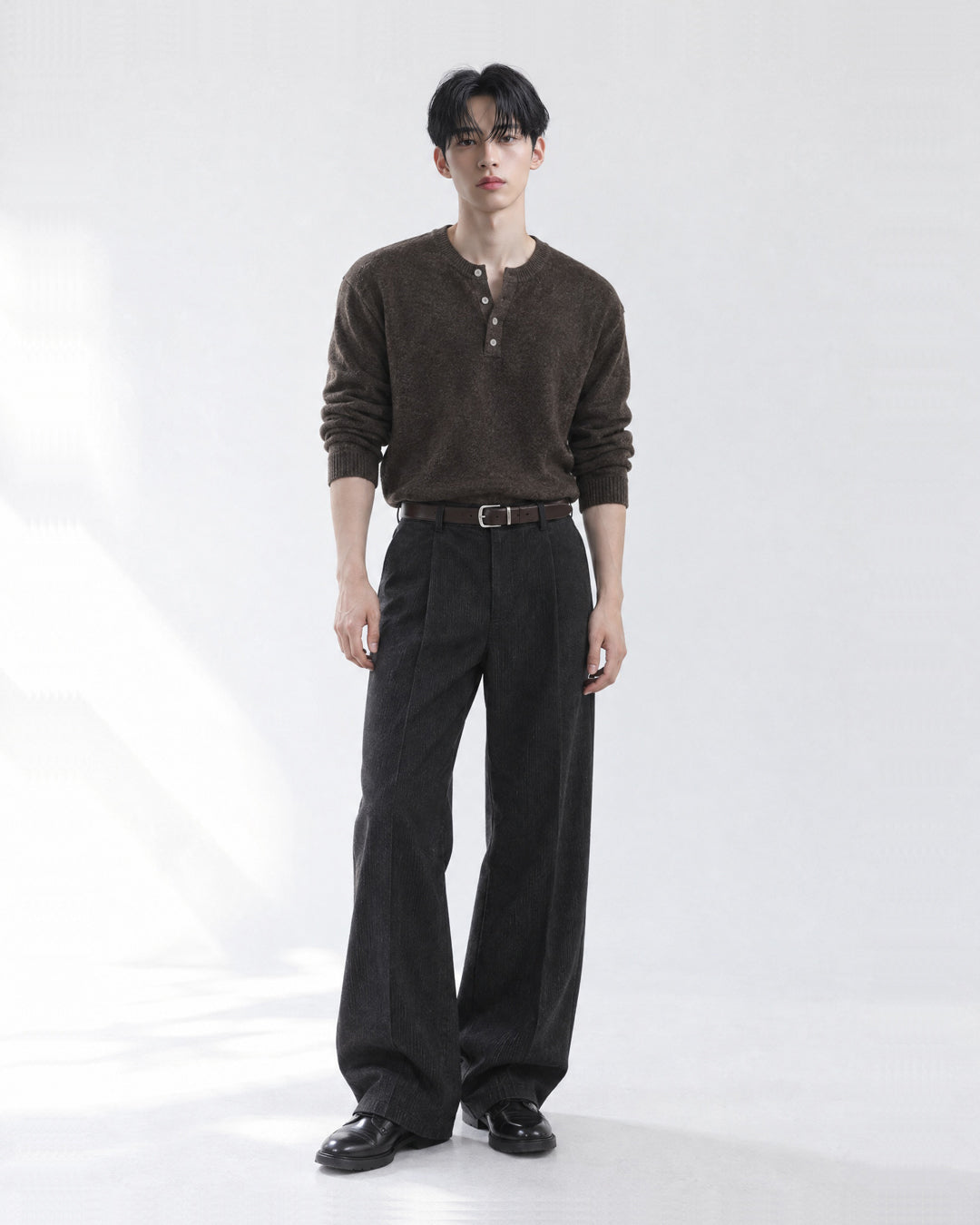 (UNISEX) Pone Henley Neck Wool Mix Knit