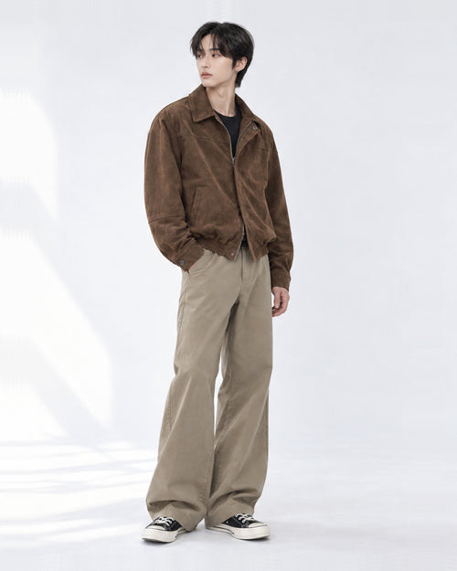 (UNISEX) Ar Paneled Suede Crop Jacket