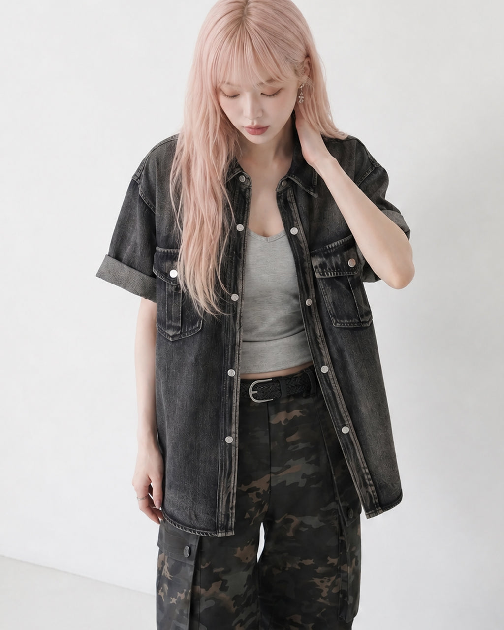 (UNISEX) Slub Denim Over Shirts