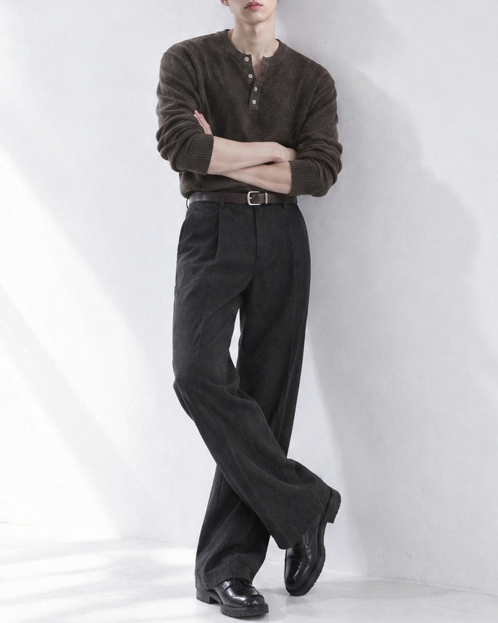 (UNISEX) Pone Henley Neck Wool Mix Knit