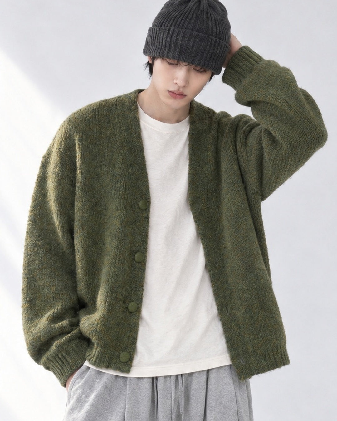 (UNISEX) Bulky Brush Wool Cardigan