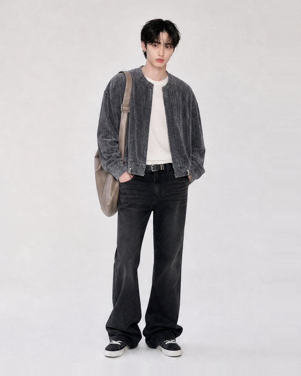 (UNISEX) Velour Crop Cardigan