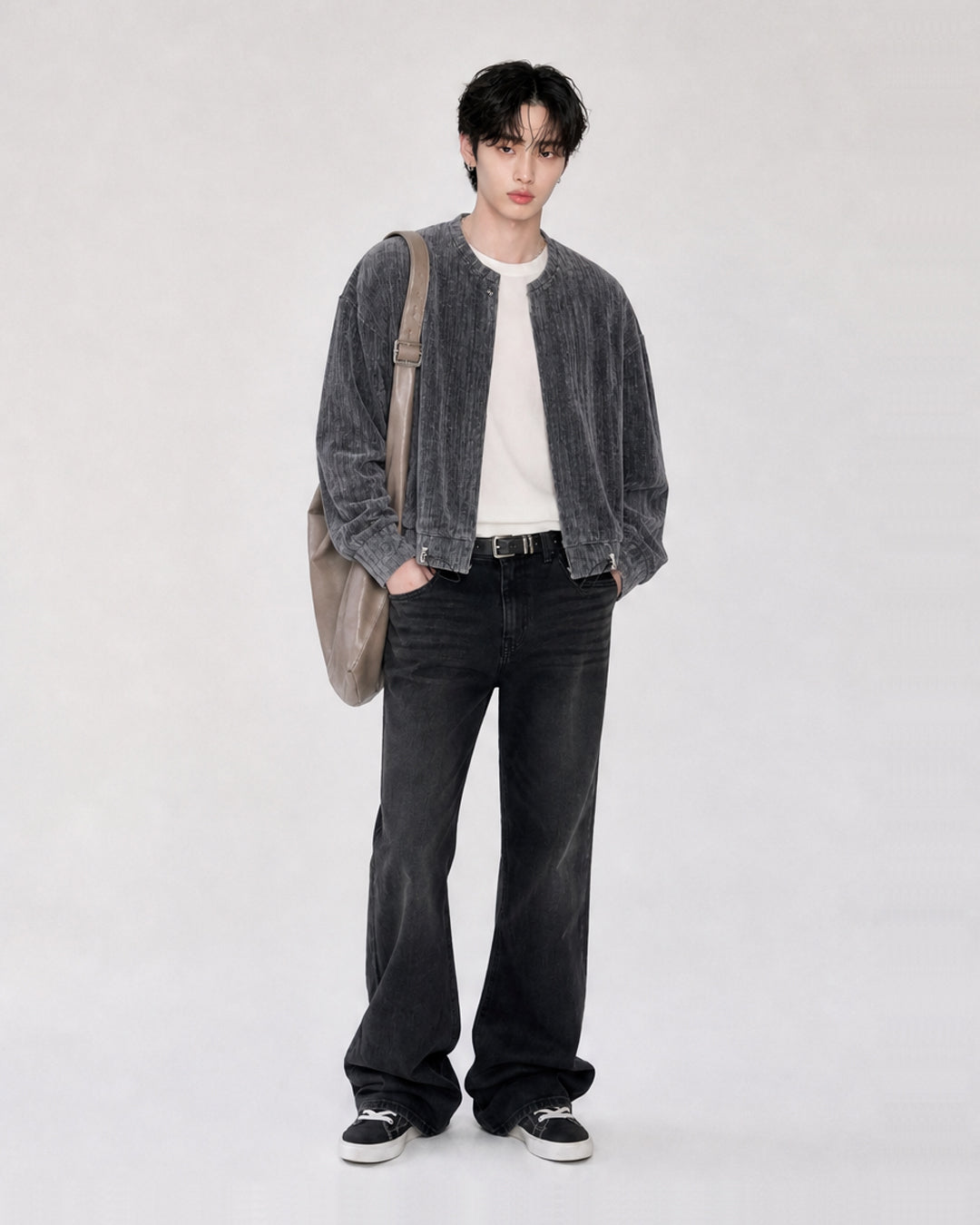 (UNISEX) Velour Crop Cardigan