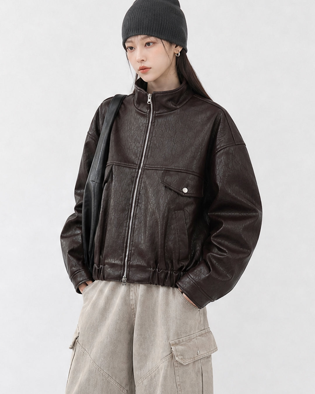 (UNISEX) Rush Crop Leather Jacket