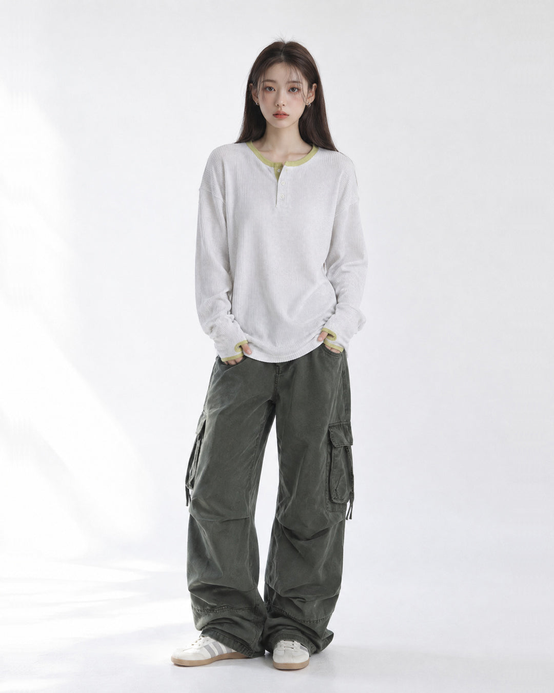 (UNISEX) Henley Neck Waffle Warmer Tee