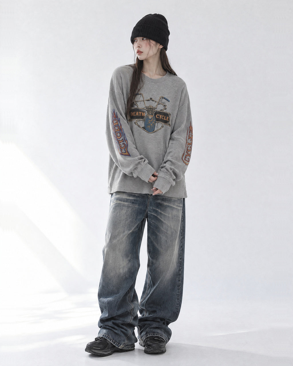 (UNISEX) Cycle Washed Waffle Long Sleeve