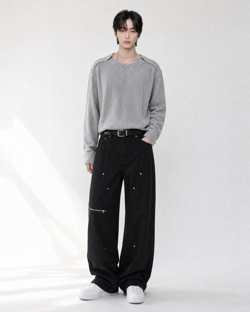 (UNISEX) Double Henley Neck Long Sleeve