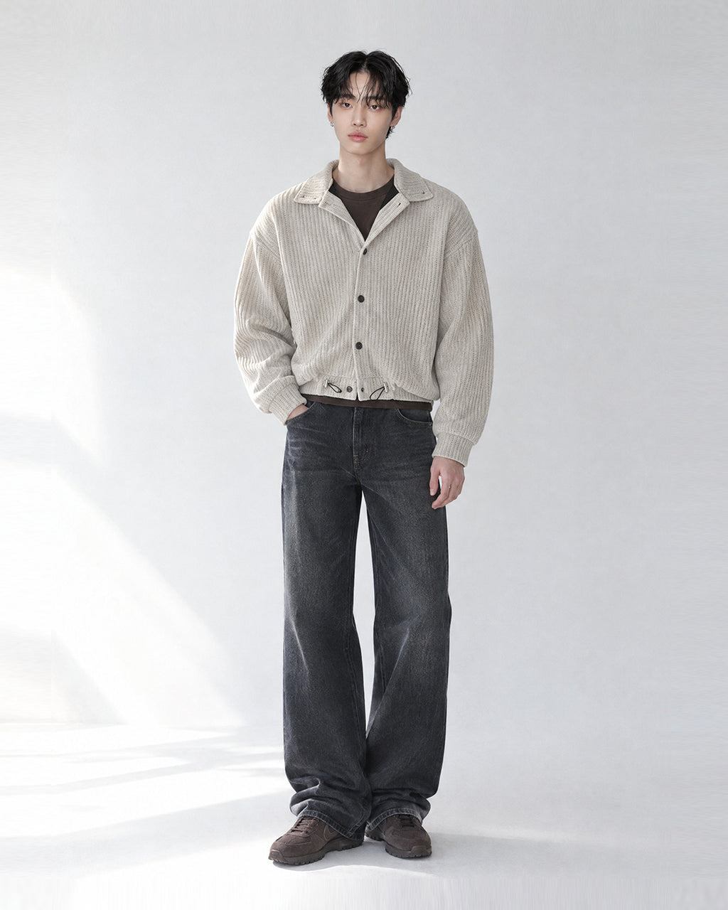 (UNISEX) Velour High Neck Cardigan