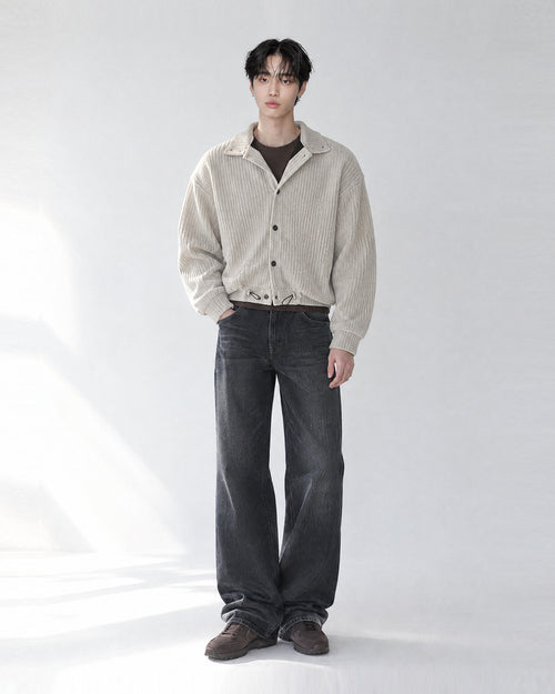 (UNISEX) Velour High Neck Cardigan