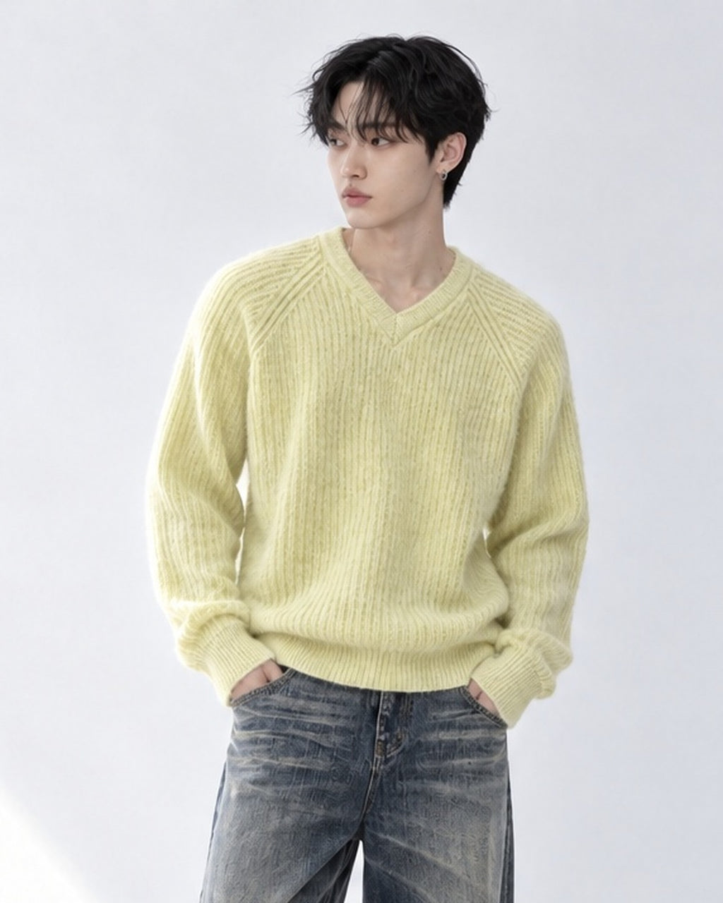 (UNISEX) Clay V-Neck Mohair Knit