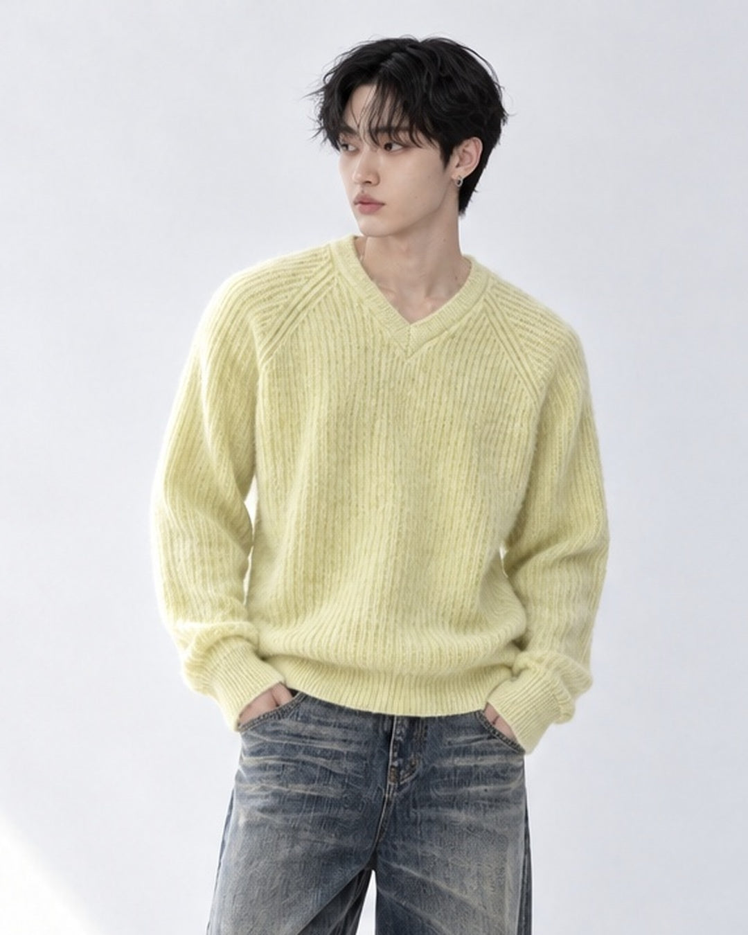 (UNISEX) Clay V-Neck Mohair Knit