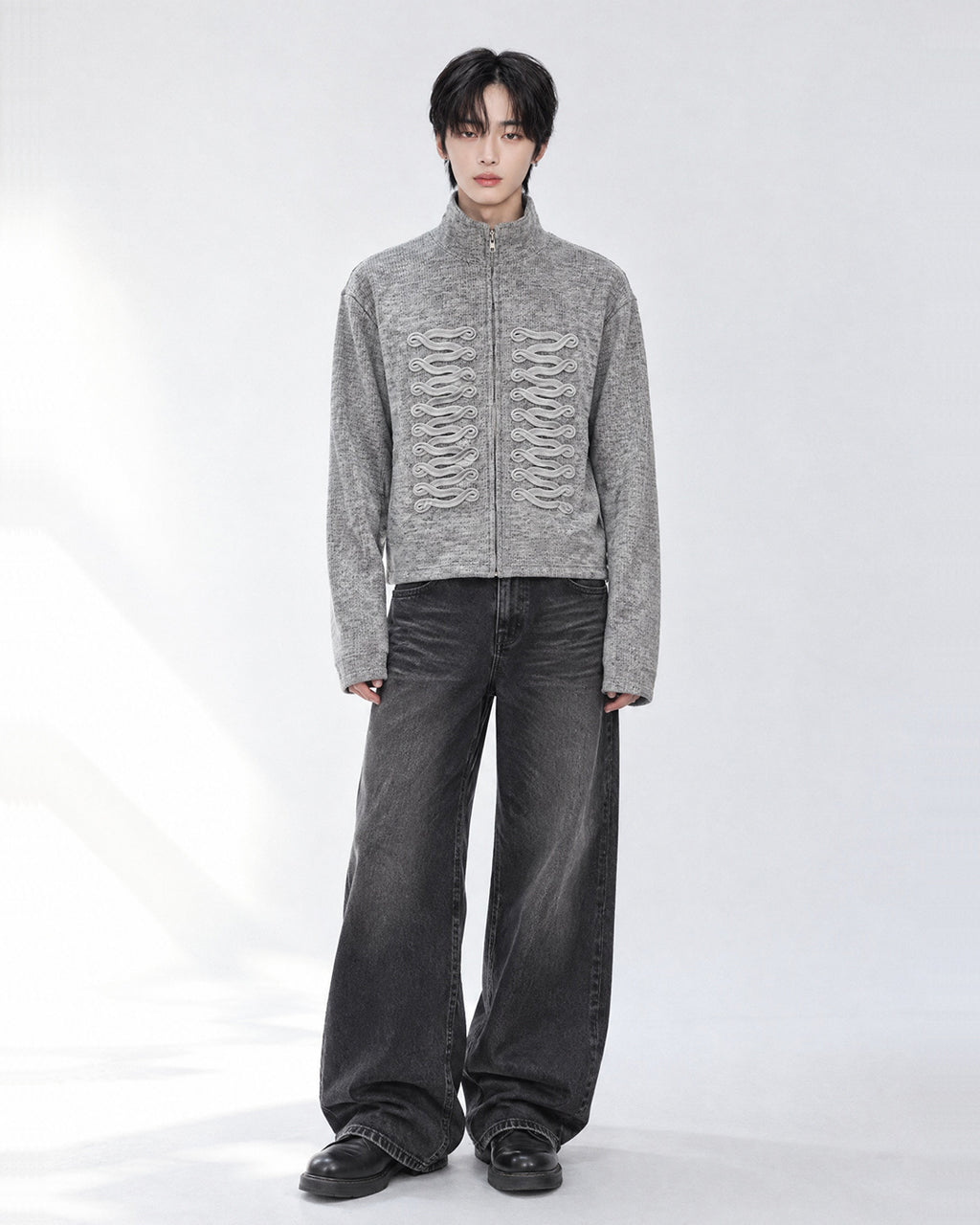 (UNISEX) Napoleon Braid Knit Zip Up