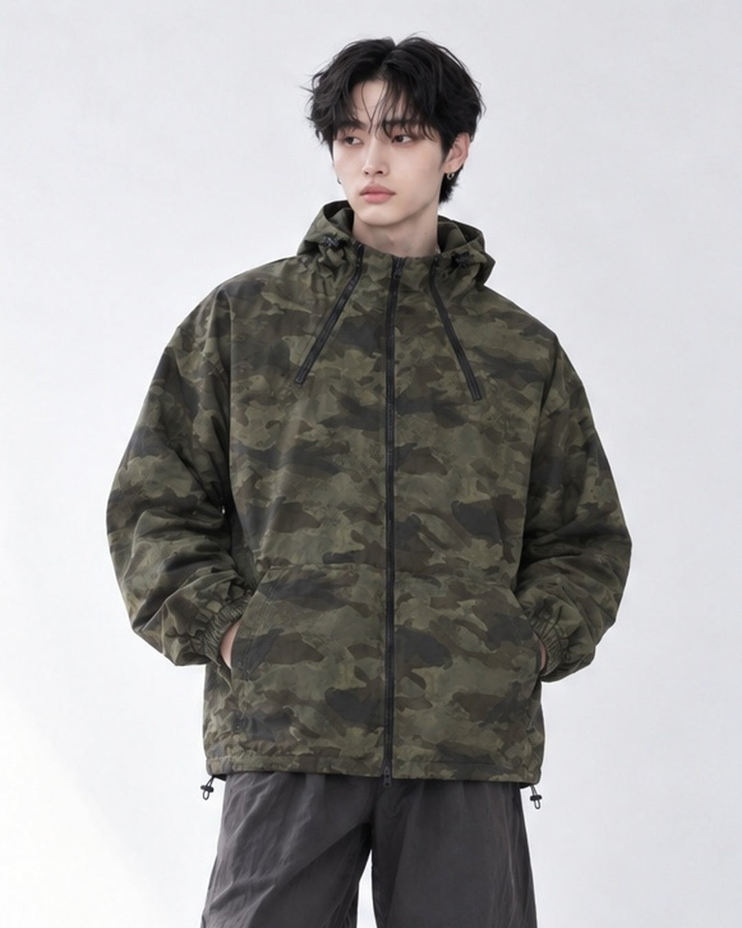 (UNISEX) Camo 3way Zip Hooded Jacket