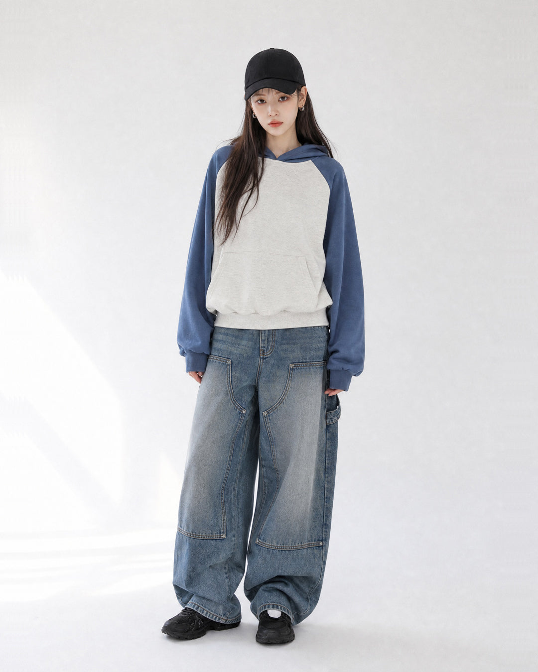 (UNISEX) Raglan Color Block Crop Hoodie