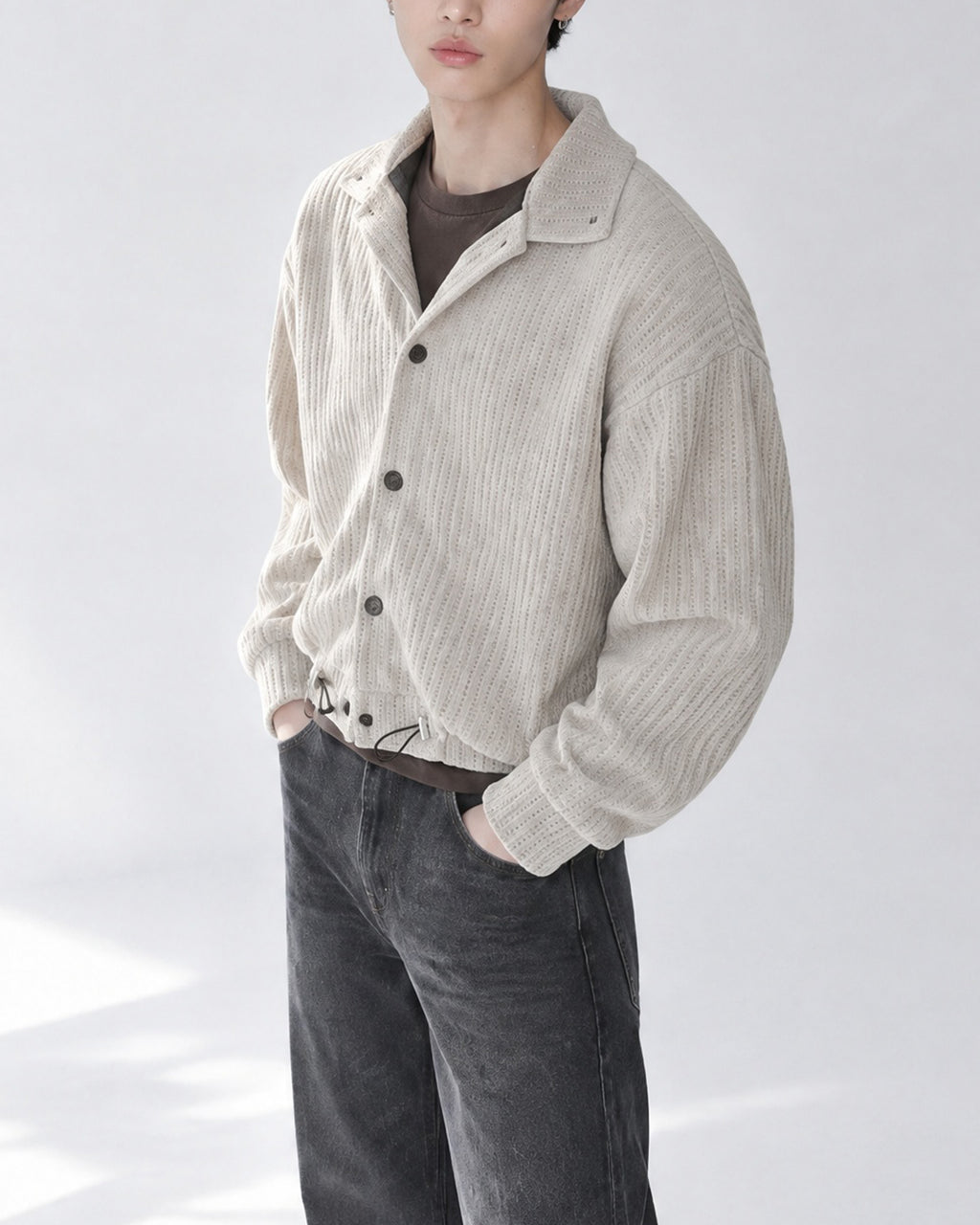 (UNISEX) Velour High Neck Cardigan