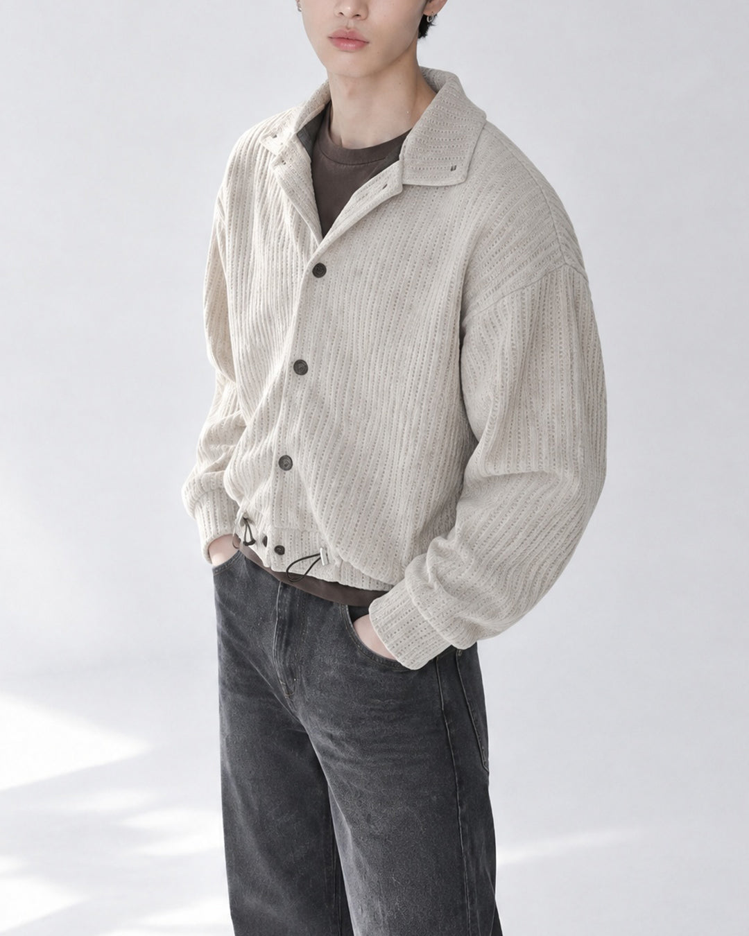 (UNISEX) Velour High Neck Cardigan