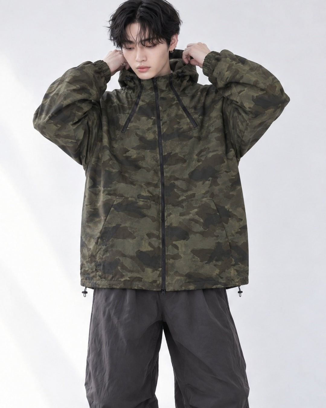 (UNISEX) Camo 3way Zip Hooded Jacket