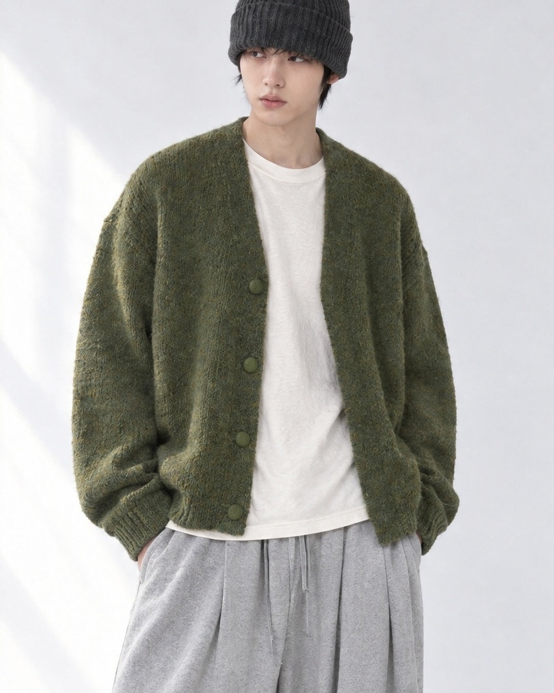(UNISEX) Bulky Brush Wool Cardigan