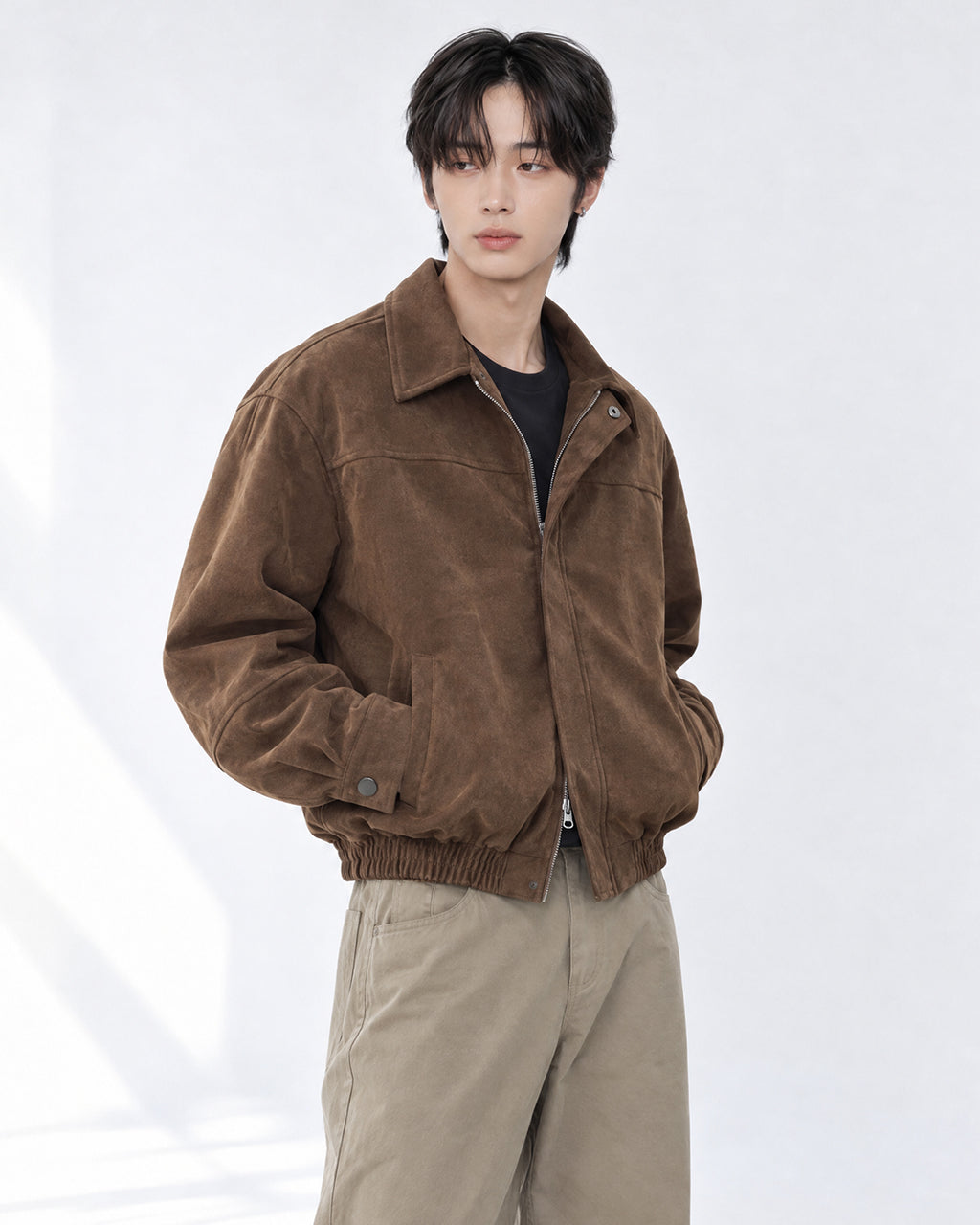 (UNISEX) Ar Paneled Suede Crop Jacket