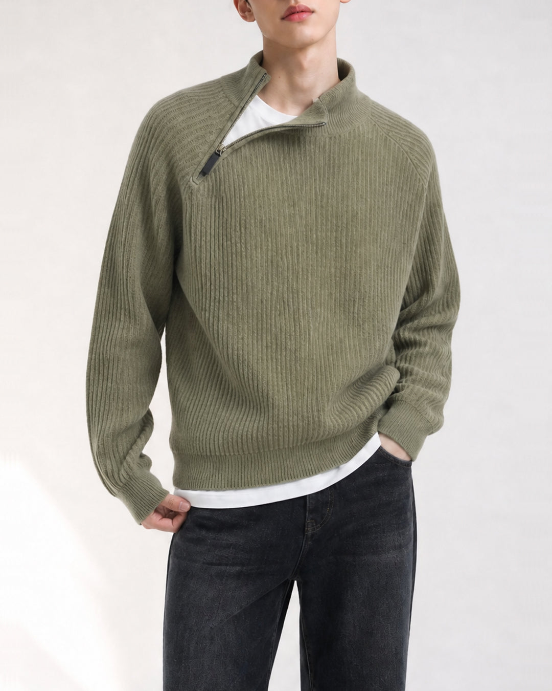 (UNISEX) Shoulder Half Zip-Up Raglan Knit