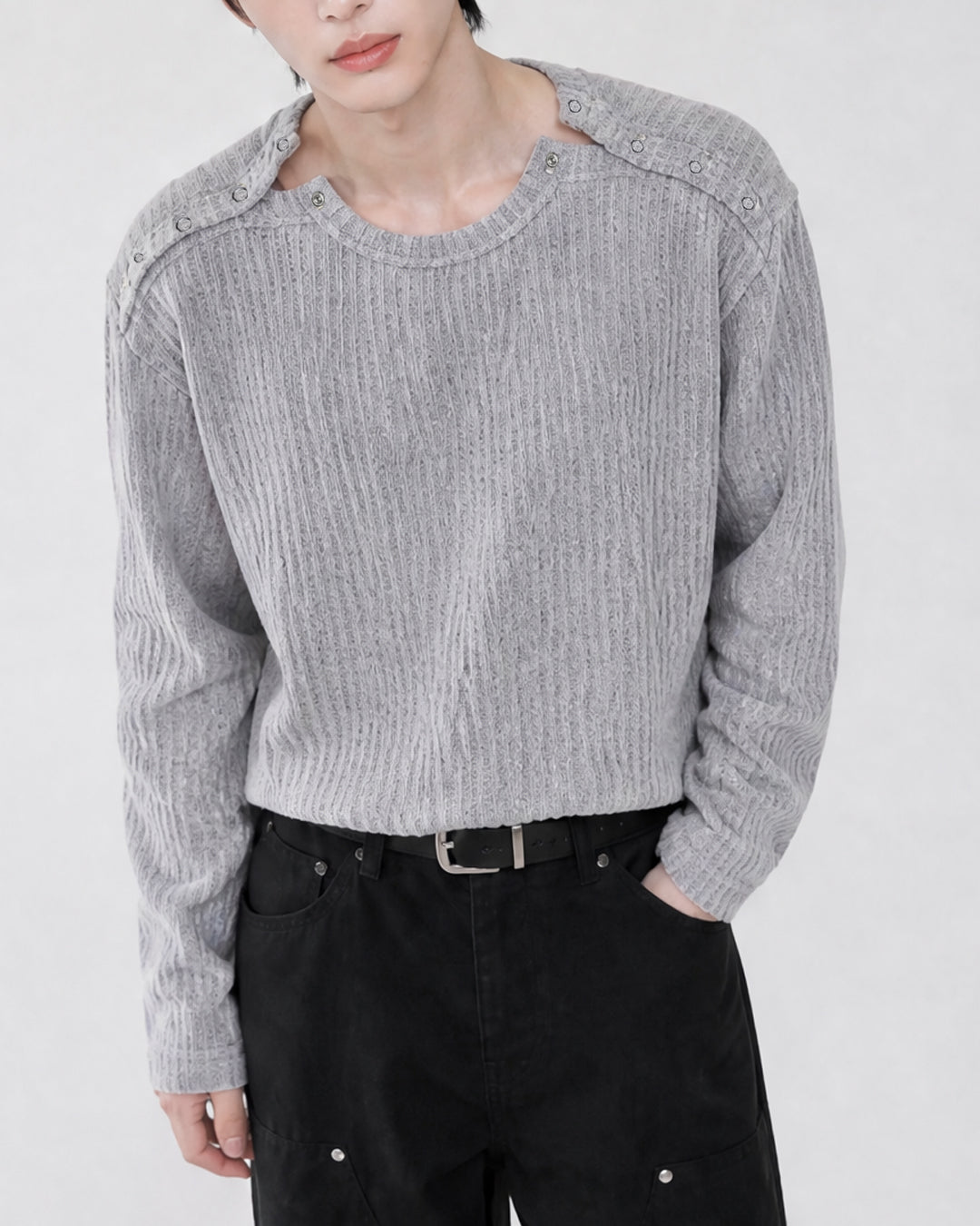 (UNISEX) Double Henley Neck Long Sleeve