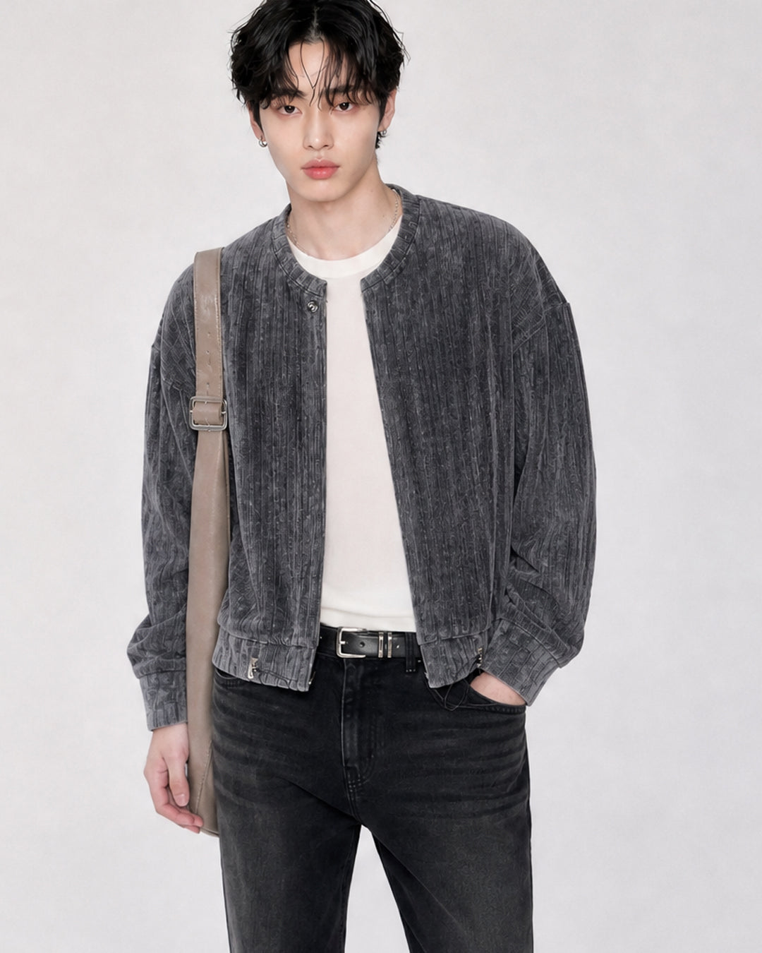 (UNISEX) Velour Crop Cardigan