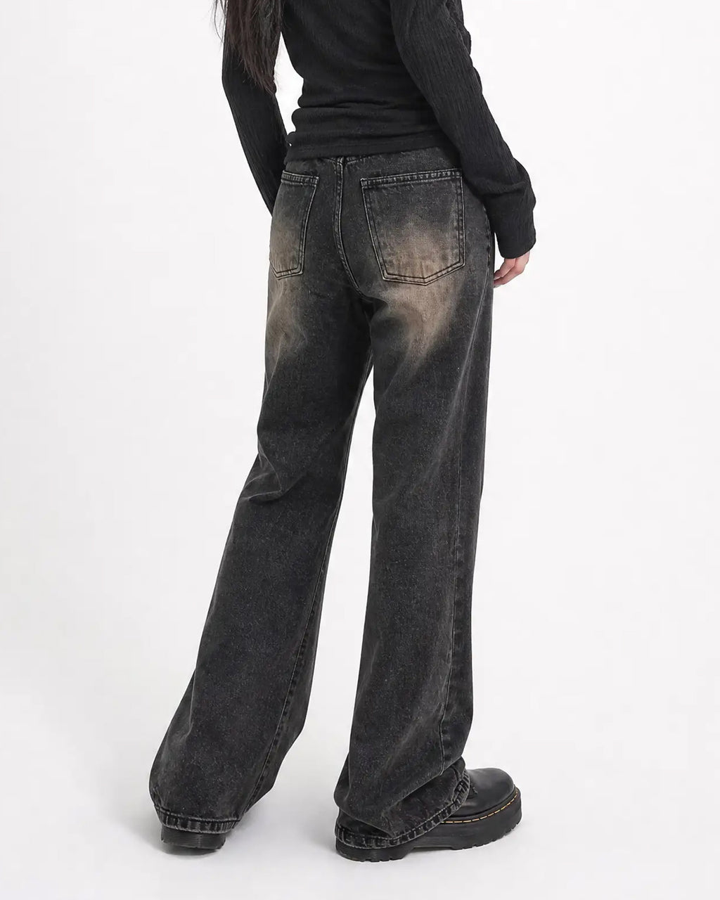 (W's) Black Washed Bootscut Jeans