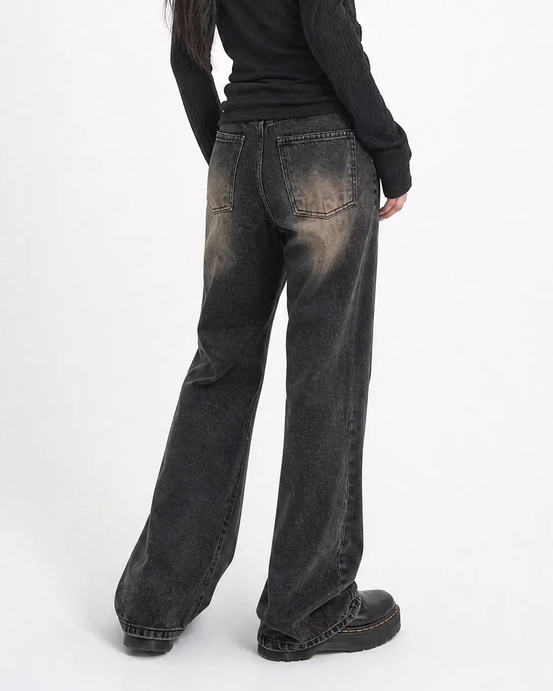 (W's) Black Washed Bootscut Jeans