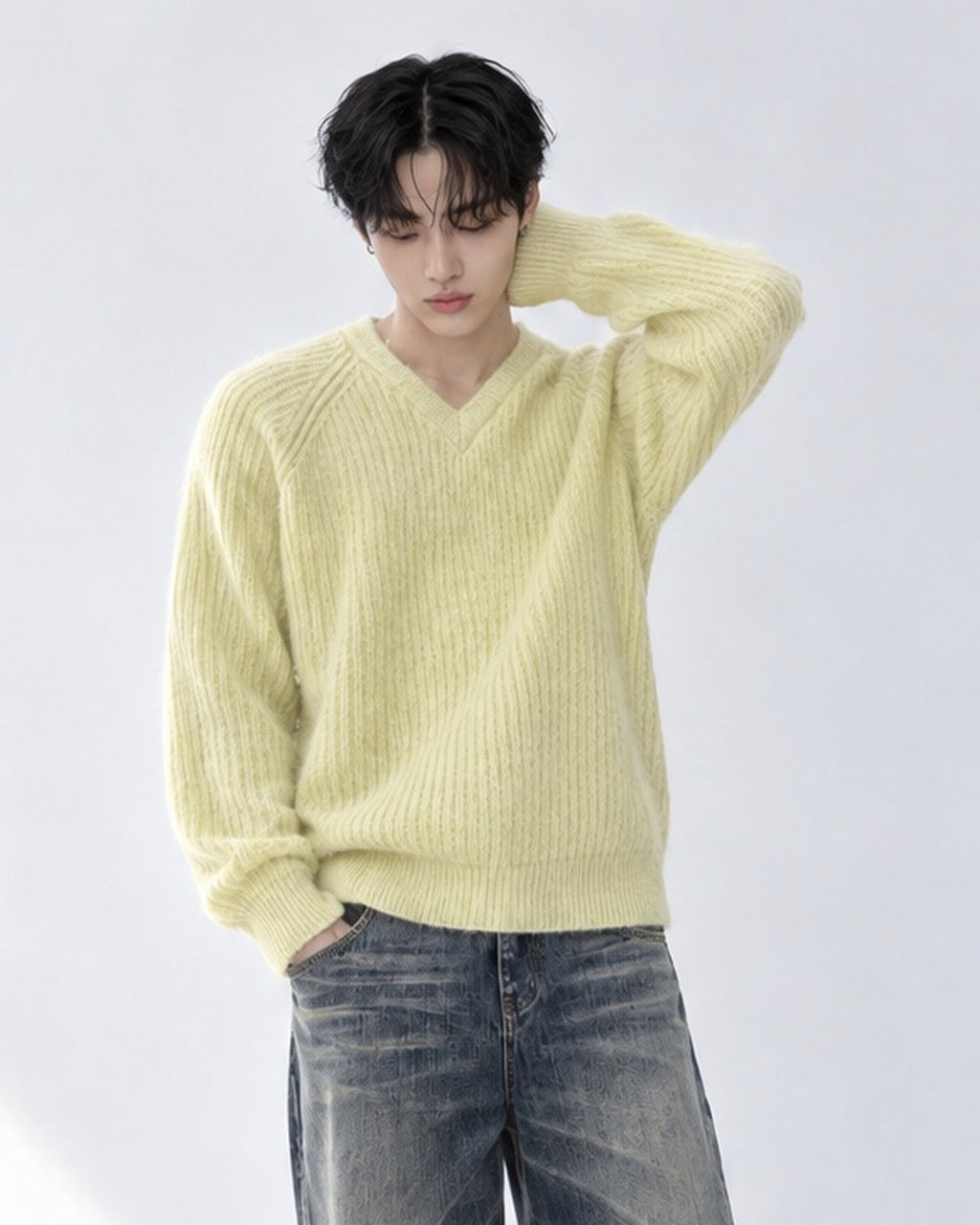 (UNISEX) Clay V-Neck Mohair Knit