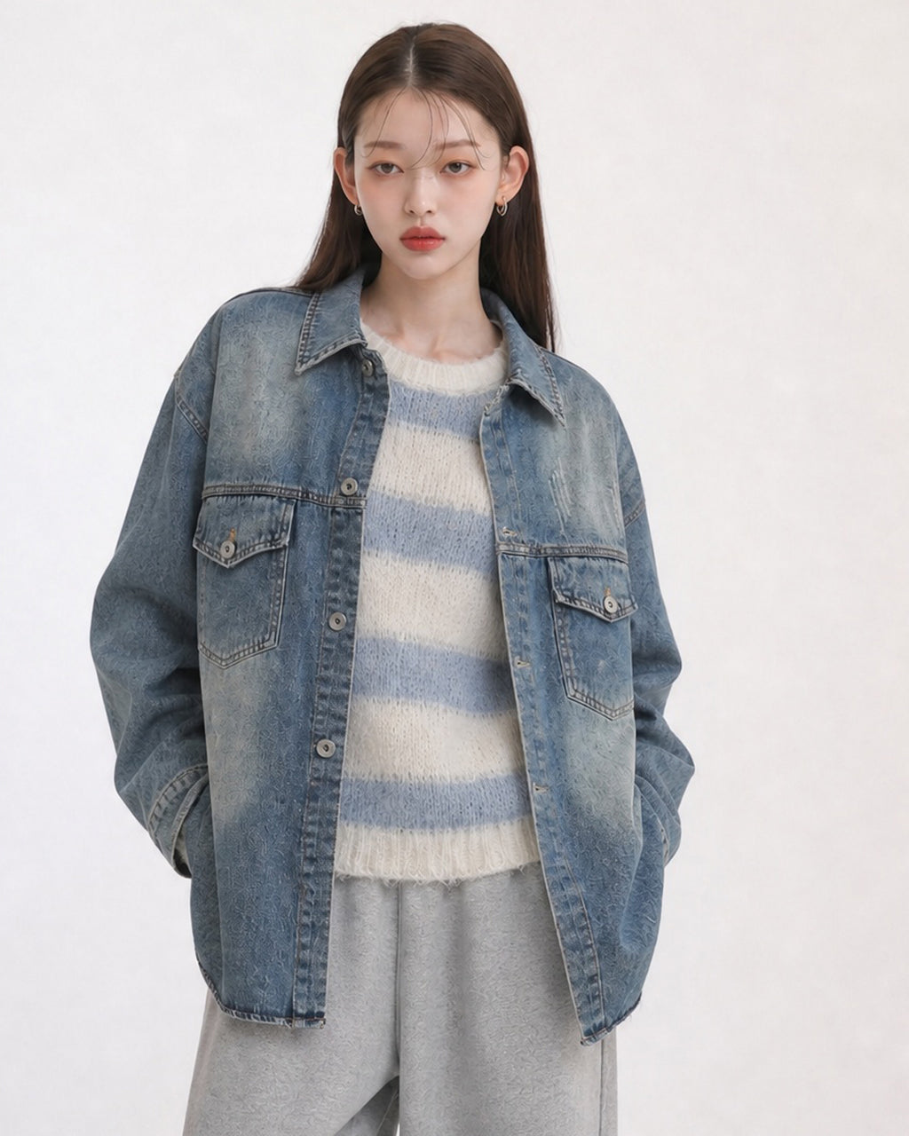 (UNISEX) Scratch Denim Shirts Jacket