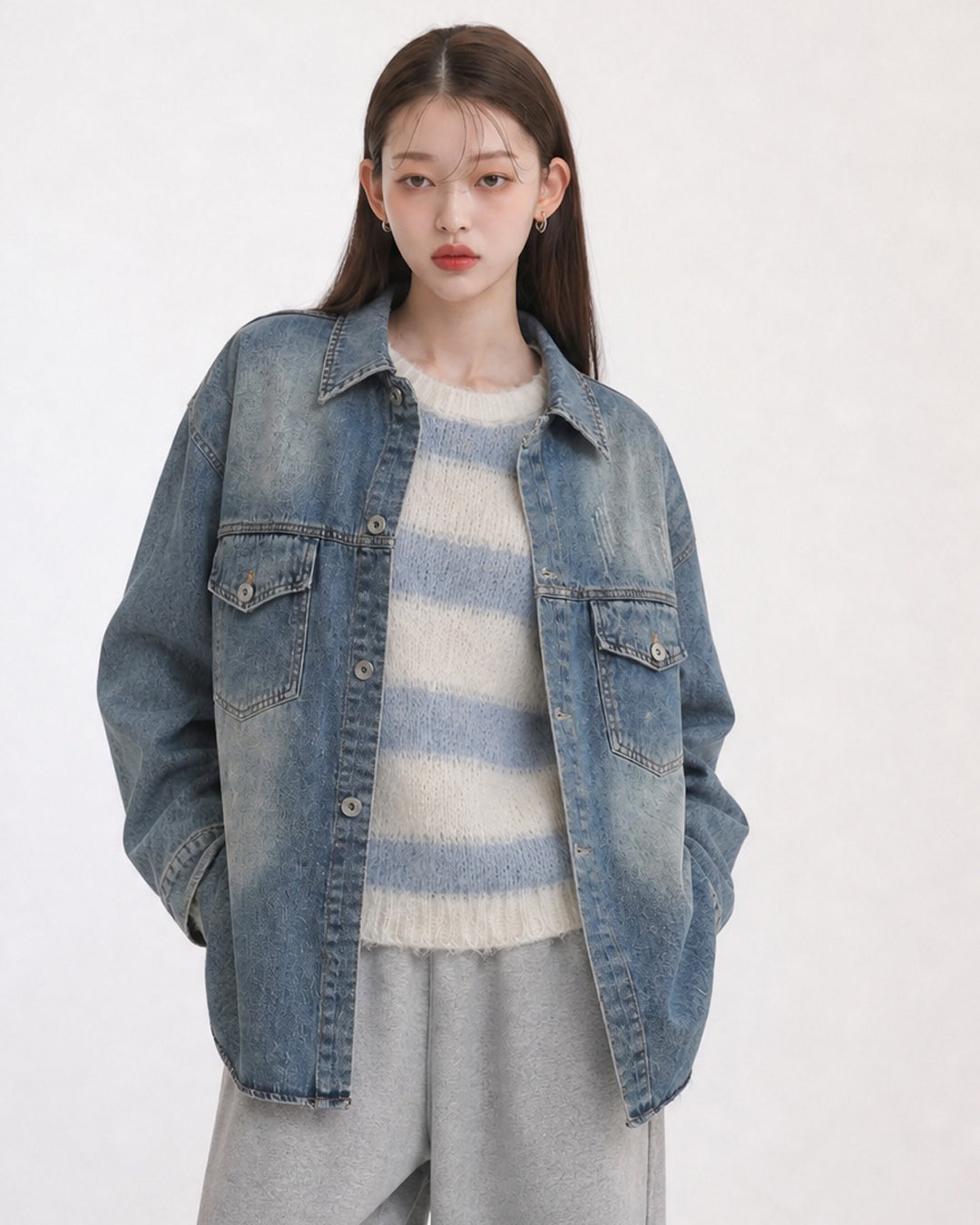 (UNISEX) Scratch Denim Shirts Jacket